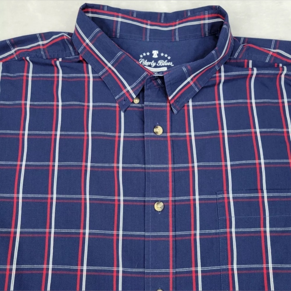 Liberty Blues Shirt Men 9xLarge Blue Red Plaid Button